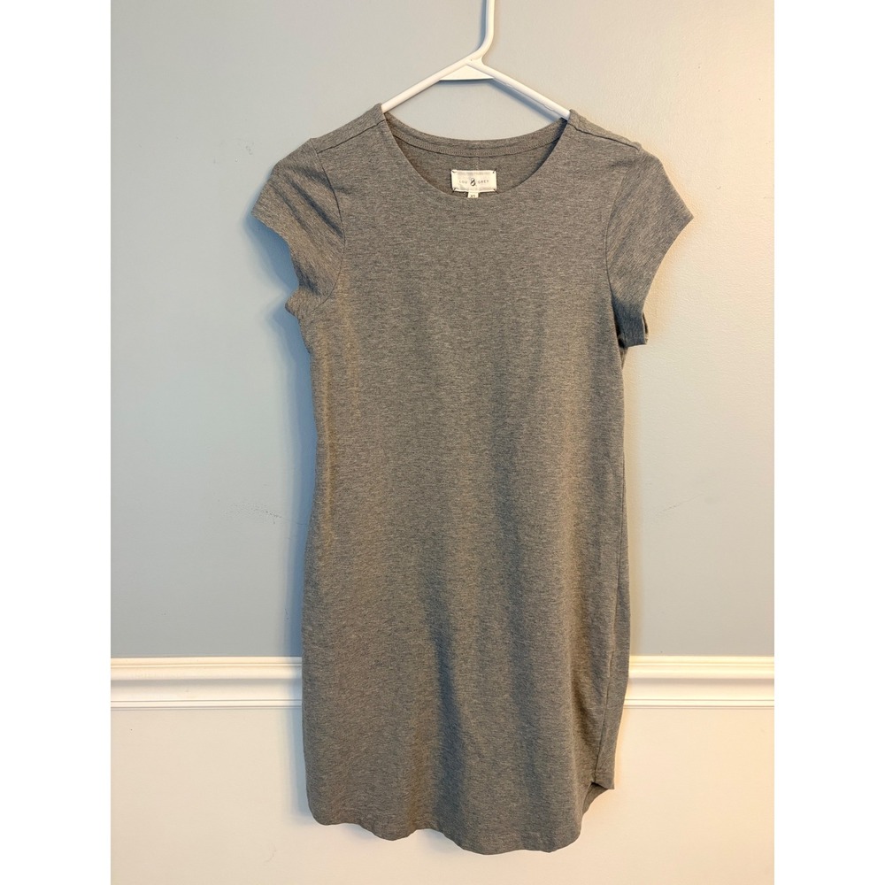 Lou & Grey Heather Gray Short Sleeve T-Shirt Mini Dress XS Crew Neck Curved Hem